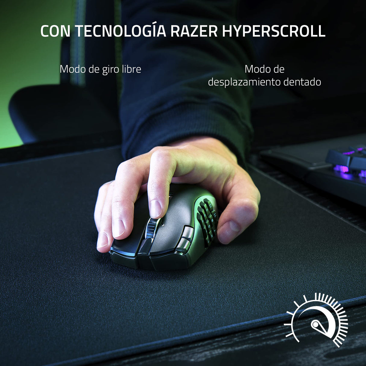 Razer Naga V2 HyperSpeed - Ratón Inalámbrico Ergonómico para Juegos MMO, 19 Botones Programables, Hyperspeed, hasta 250 Horas de Duración De La Batería, Sensor Óptico Focus Pro 30K, Negro