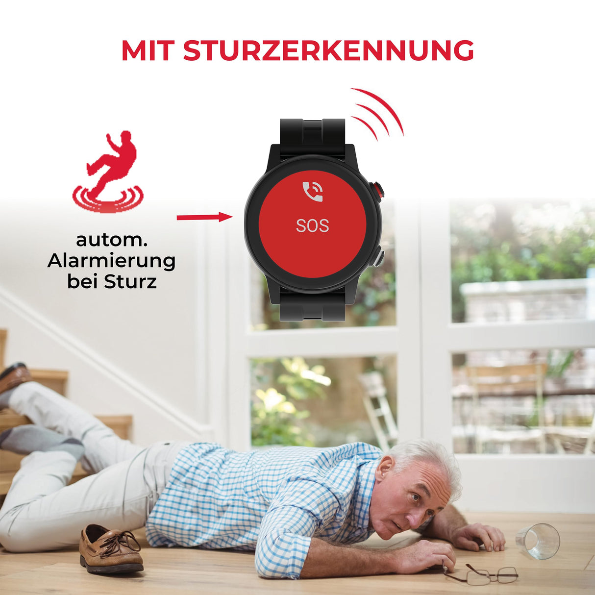 James R9 - Reloj de Emergencia y Seguridad para Personas Mayores, detección de caídas, botón de Llamada de Emergencia y Seguimiento GPS, podómetro, Monitor de frecuencia cardíaca, aplicación Familiar