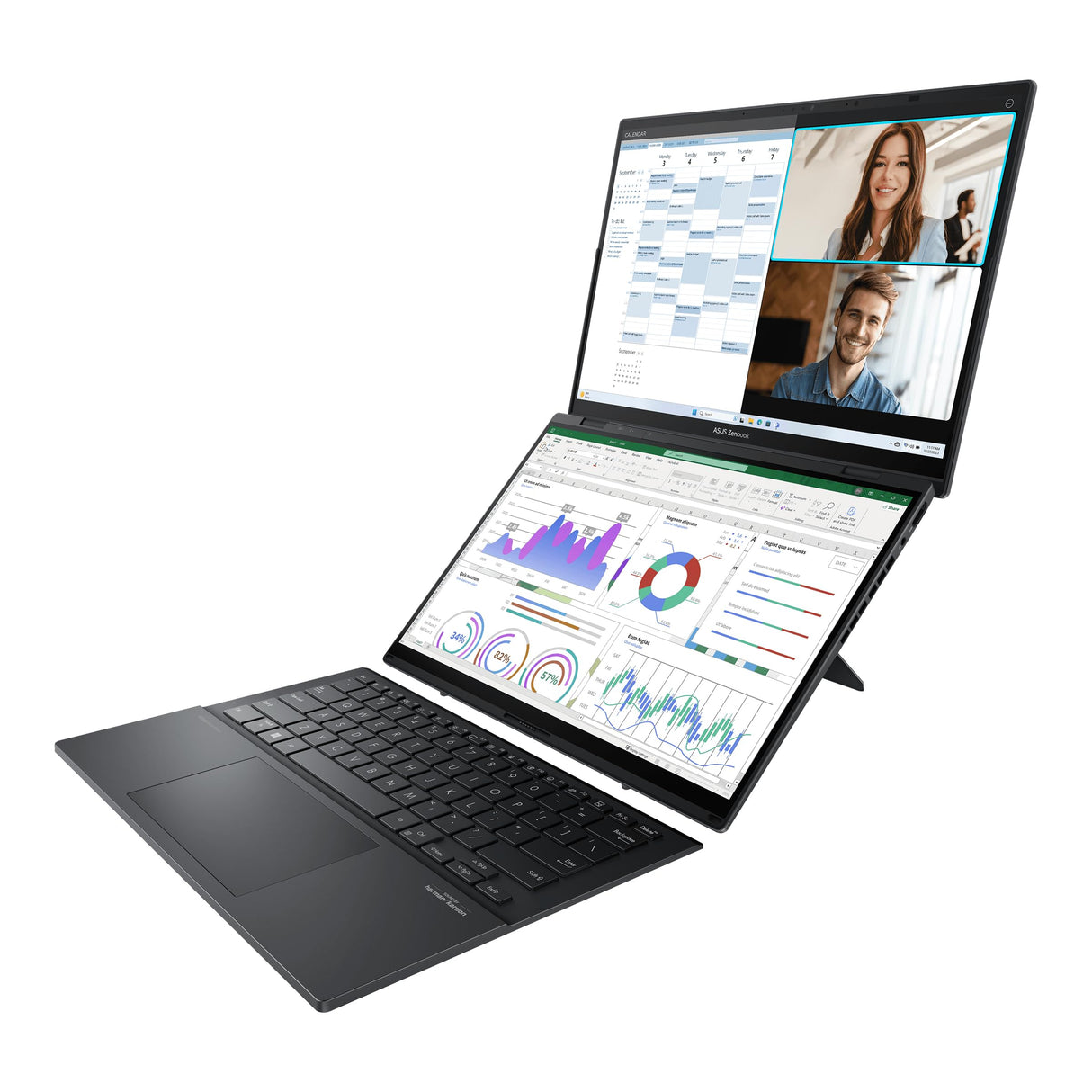 ASUS Zenbook Duo OLED UX8406CA-QL078W - Ordenador Portátil 14" WUXGA 120Hz (Intel Core Ultra 9 285H, 32GB RAM, 1TB SSD, ARC 140T, Windows 11 Home) Pantalla táctil, Gris - Teclado QWERTY español