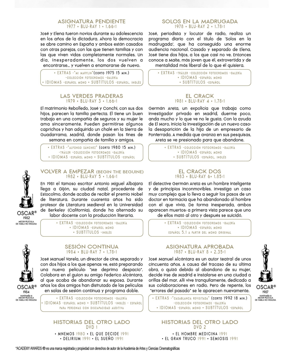 Jose Luis Garci - Edicion Coleccionista (1977-1992): Pack 8 Peliculas (Blu-ray) + Tv Serie: Historias Del Otro Lado (6 capítulos) (DVD) + Libro 330 Páginas