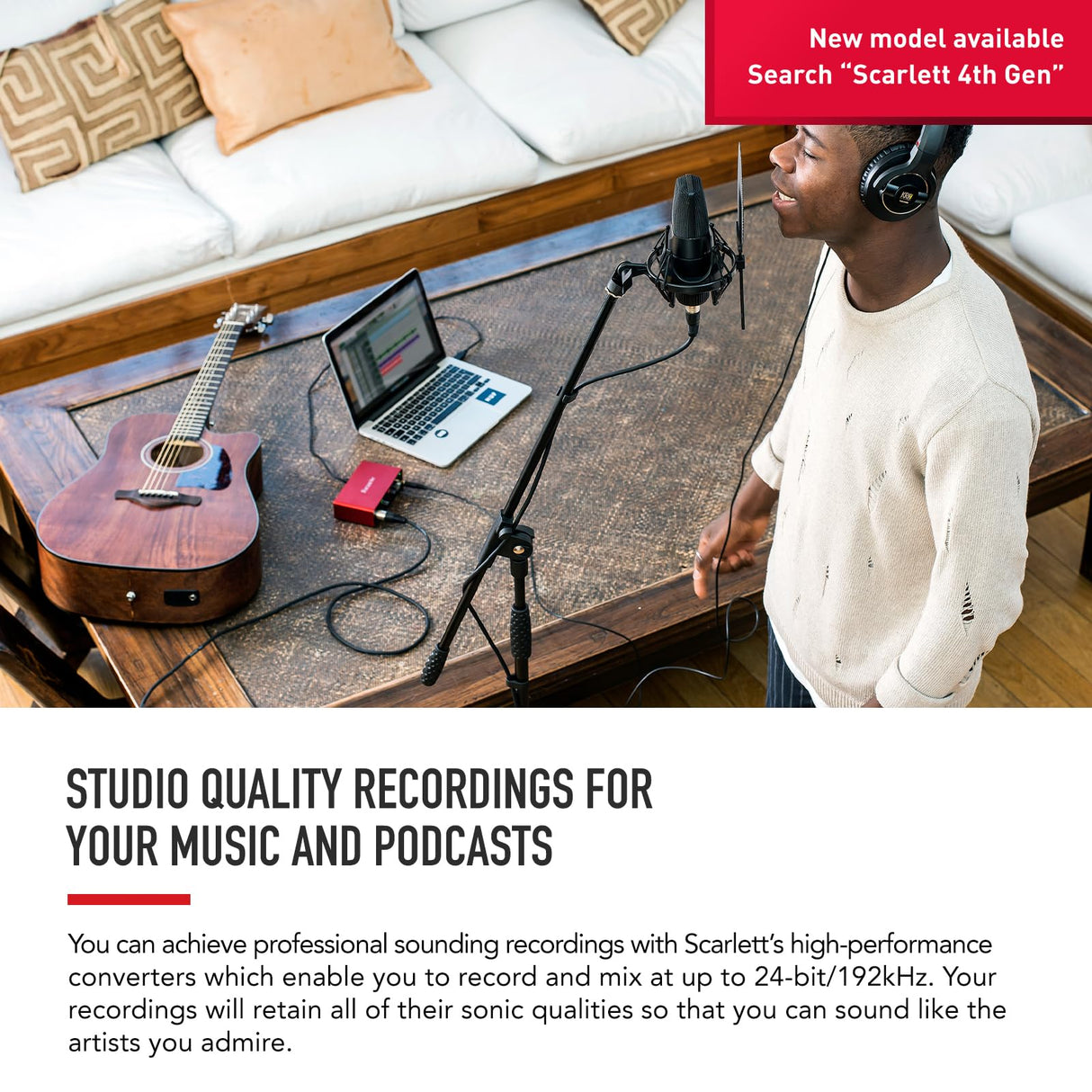 Interfaz de audio USB Scarlett Solo 3.ª gen. de Focusrite para guitarristas, cantantes y productores, con todo el software necesario para grabar y componer y un sonido de estudio