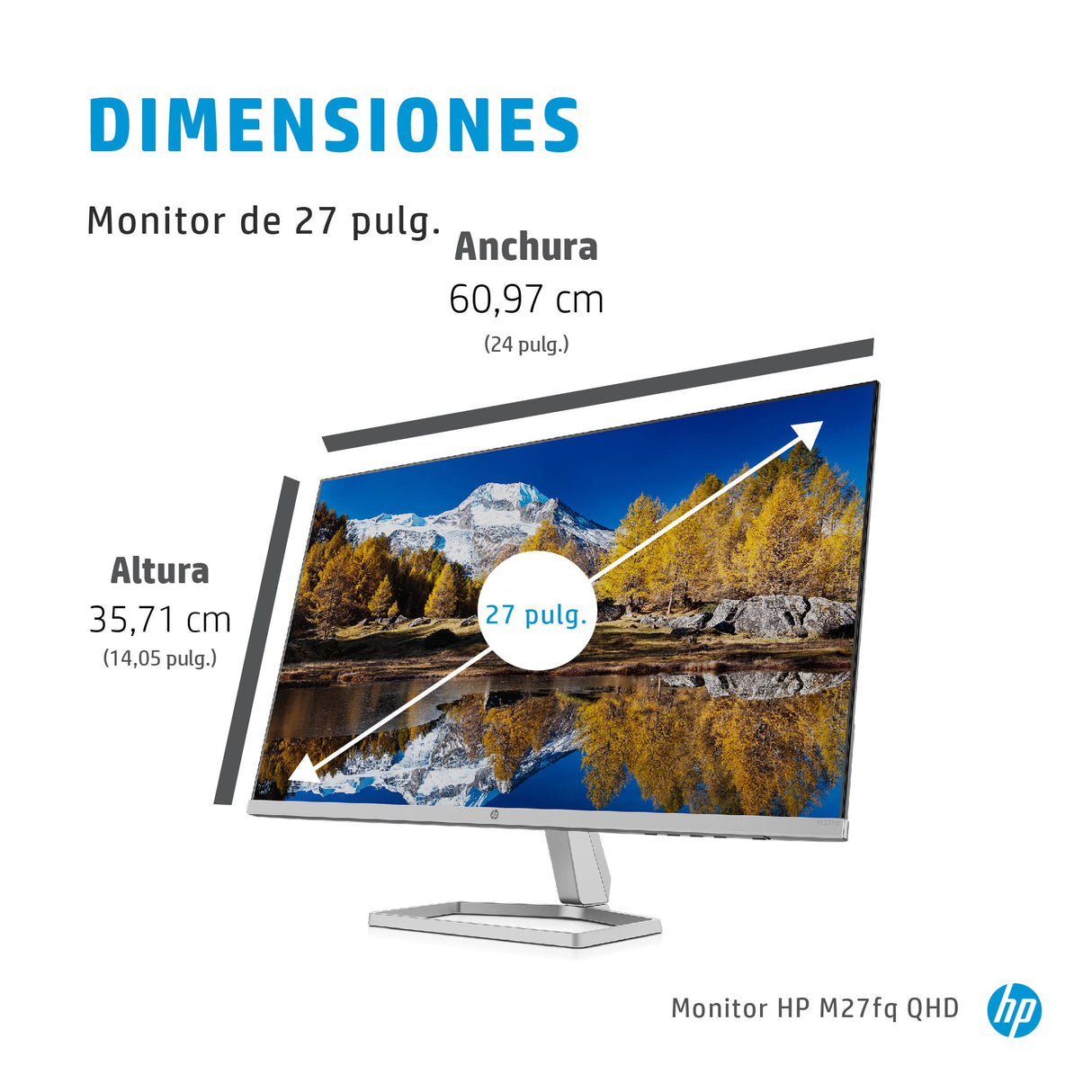HP M27fq - Monitor de 27" QHD (2560 x 1440, 16:9,75 Hz, 5 ms, VGA, 2 HDMI, Displayport), Plateado