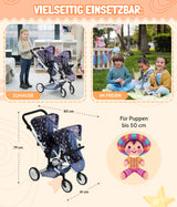 Bayer Chic 2000 - Cochecito para muñecas Linus Duo para niños de 4 a 8 años, Gris Melange, Rosa, 690-15