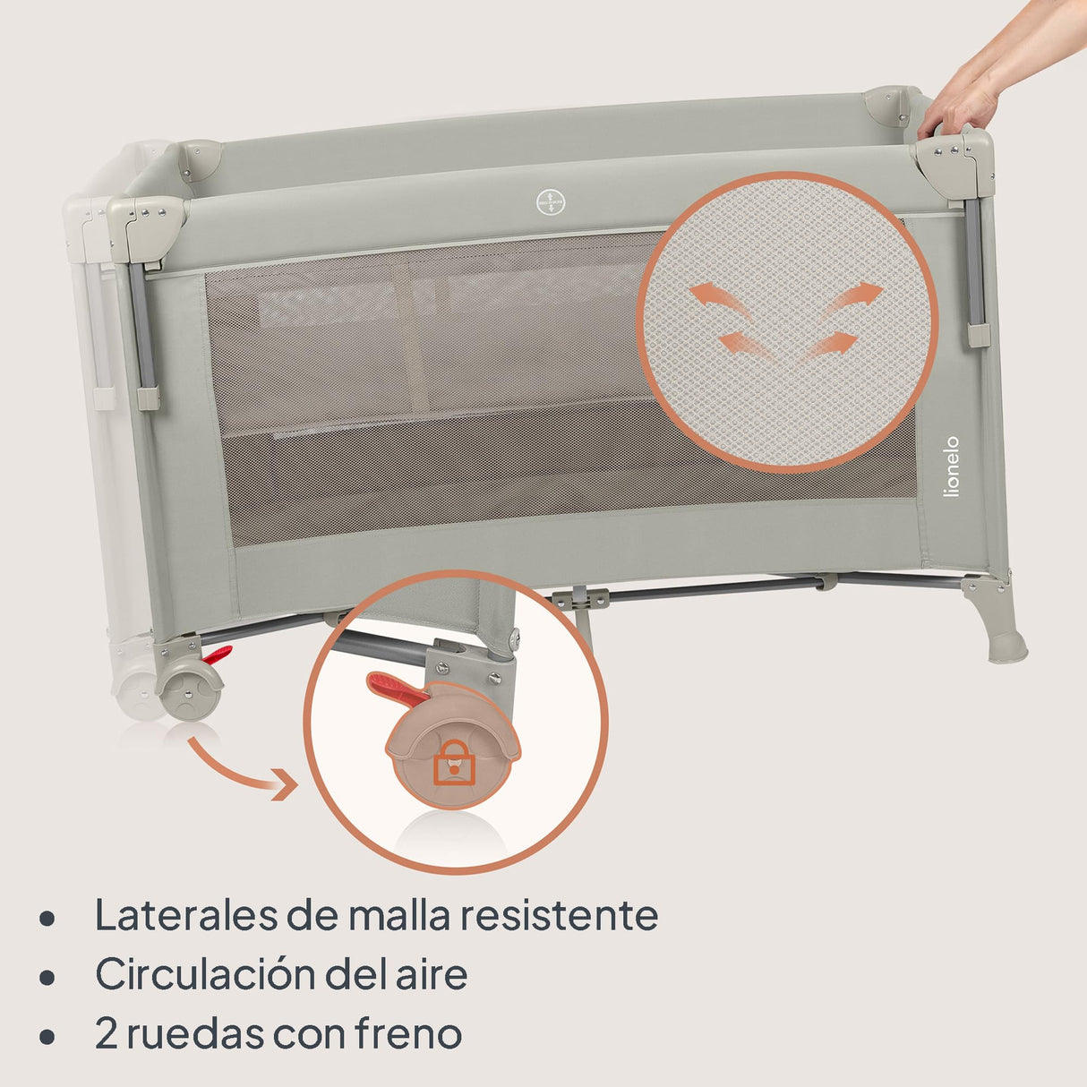 lionelo Ellen Cuna de Viaje 3 en 1 de 0 a 3 años, Cuna Colecho para Recién Nacidos y Mayores hasta 15 kg, 2 Alturas de Colchón, Correas de Amarre, Entrada Lateral con Cremallera, 2 Ruedas Bolsa