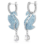 Swarovski Pendientes Iconic Swan, Motivo de Cisne, Pavé de Cristales Azul Hielo, Baño de Rodio