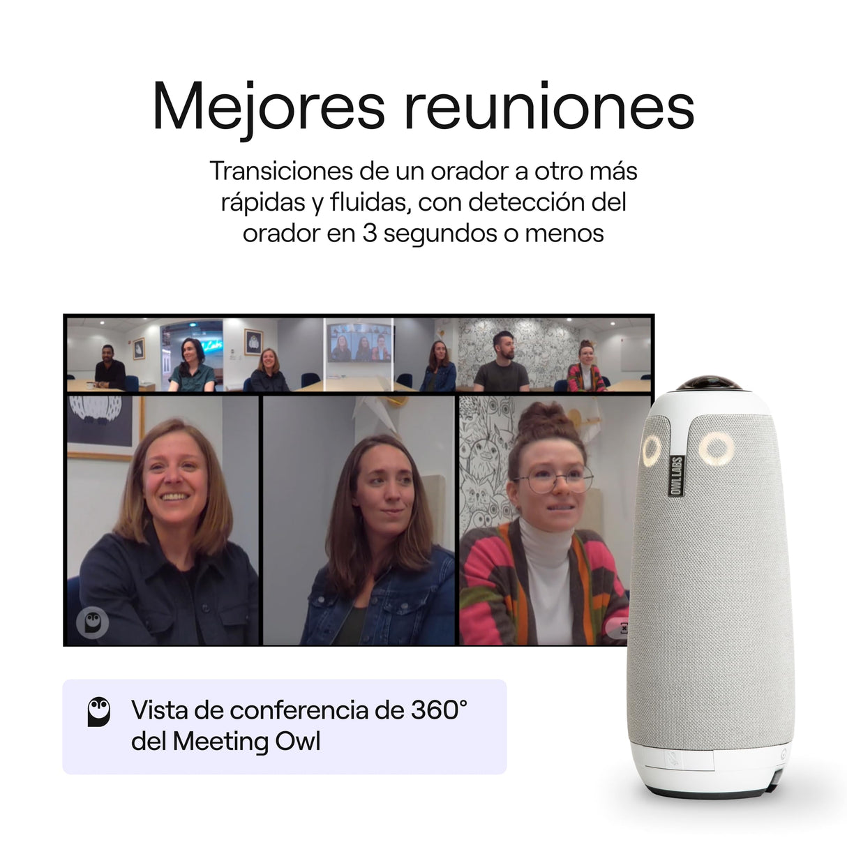 Owl Labs Meeting 3: cámara de videoconferencia Inteligente de 360 y 1080p HD, Micro y Altavoz (Vista orador Activo Zoom Inteligente y Ecualizador Ruido), Gris