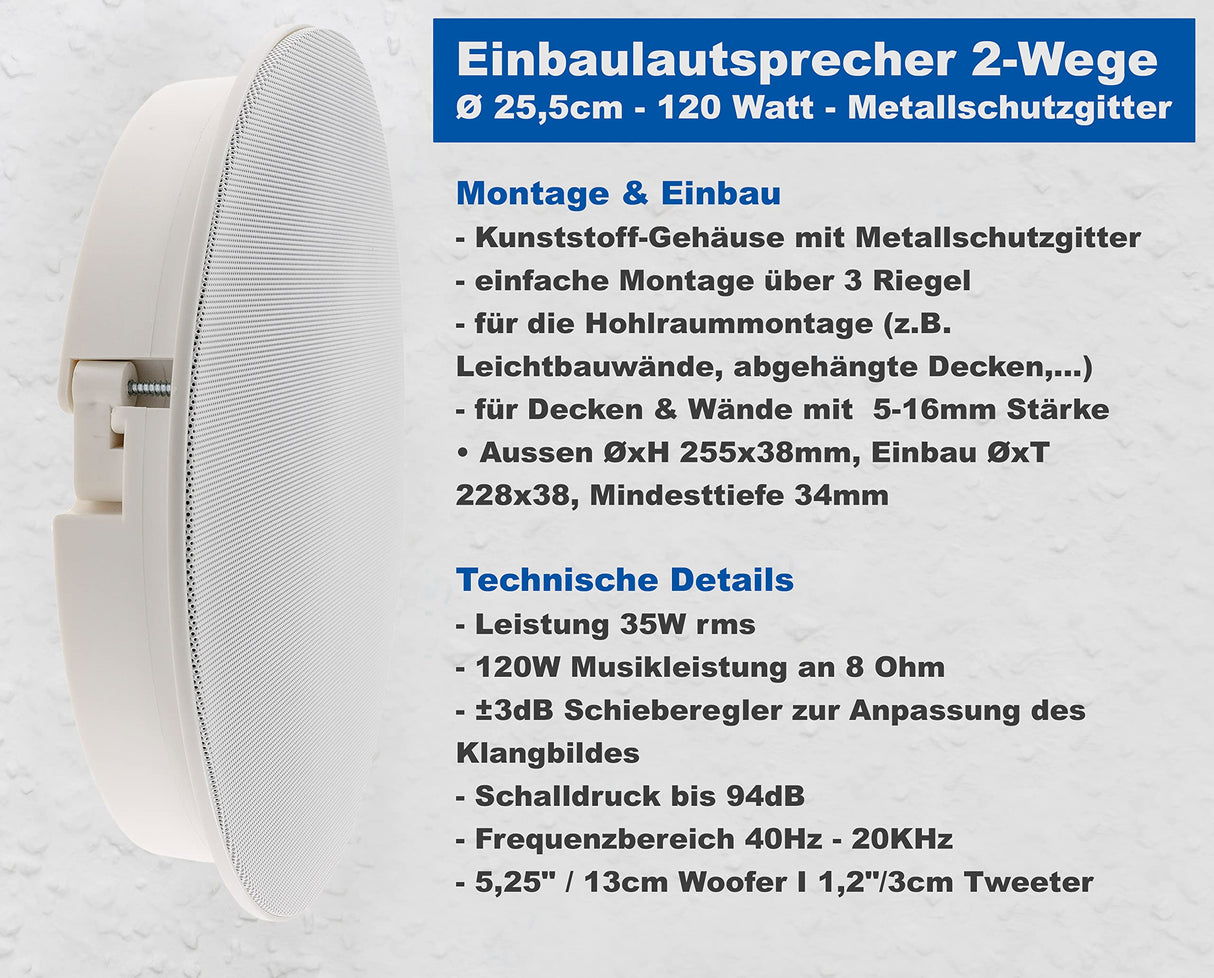 CHILITEC Altavoces y Micrófonos Marca Modelo Einbaulautsprecher CTE-26R, rund, weiß