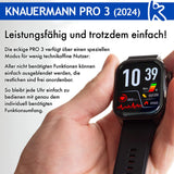 Knauermann Pro 3 (2024) Negro – Reloj Sanitario Smartwatch con función telefónica – Sensores OSRAM – Función ECG + HRV – BT Bluetooth – apnea del sueño – presión Arterial – Correa de auténtica,