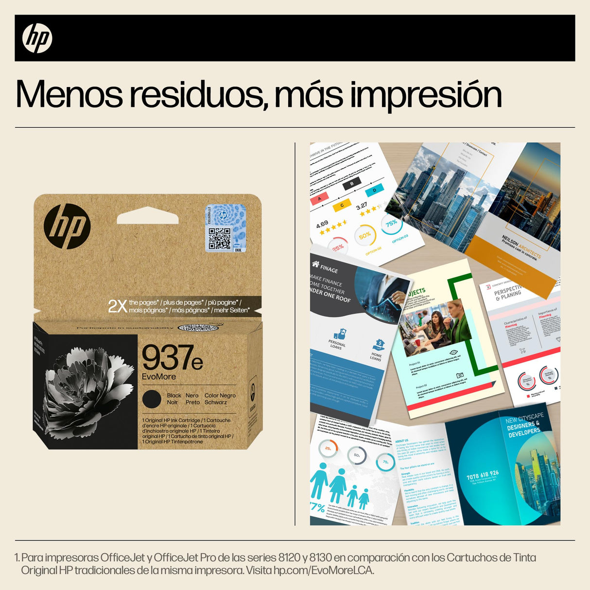 HP 937e EvoMore Negro 4S6W9NE, Cartucho de Tinta Original Compatible con Impresoras OfficeJet 9110, 9120, 9130, 9720 e 9730