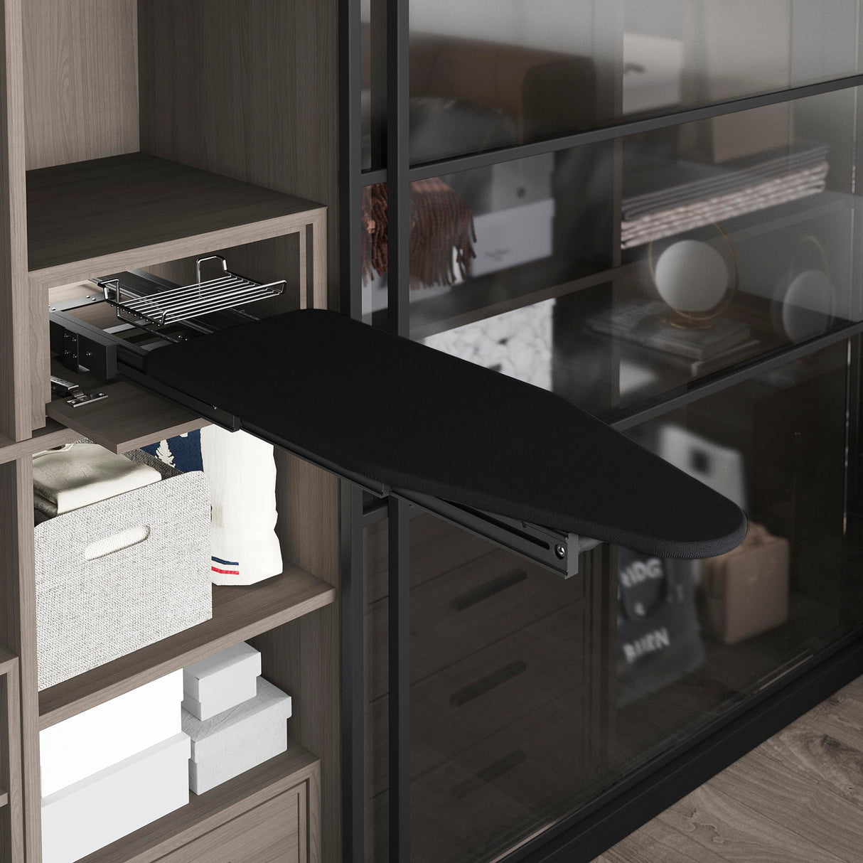 Emuca - Tabla de Planchar Plegable y extraíble para Mueble, Aluminio, Gris Antracita