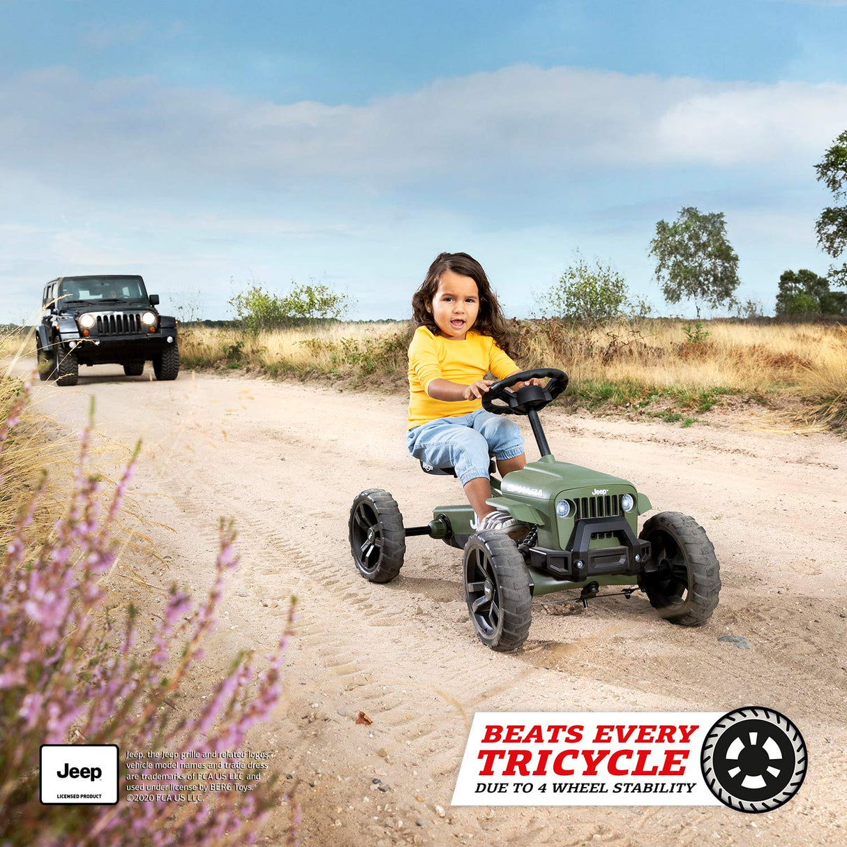 Berg Pedal-Gokart Buzzy Jeep Sahara | Vehículo Infantil, Coche a Pedales, Seguridad y Estabilidad, Juguete para niños Adecuado para niños de 2 a 5 años, Verde