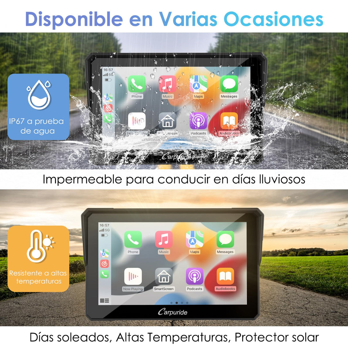 Carpuride W702 Pantalla GPS 7 Pulgadas CarPlay para Motocicleta - CarPlay Inalámbrico y Android Auto, Pantalla Táctil Impermeable, Bluetooth Dual, Navegación, Siri.