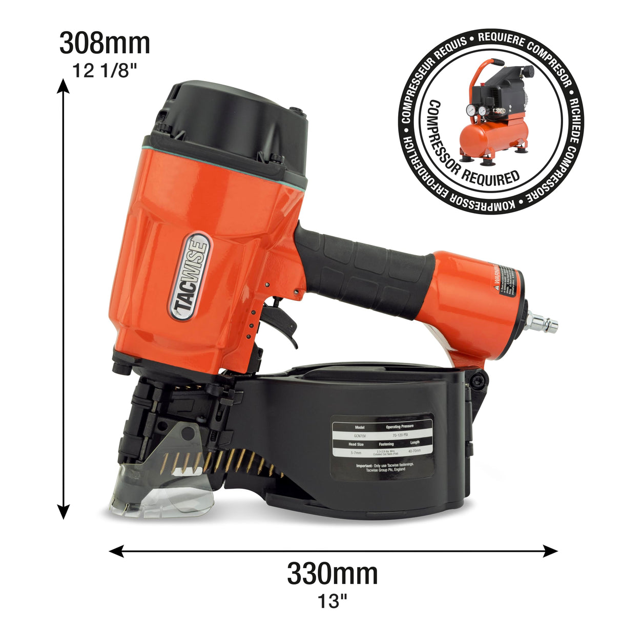 Tacwise GCN70V Clavadora Neumática de Bobina 70mm