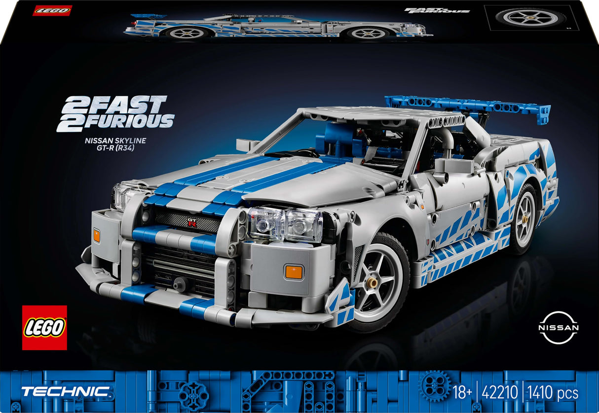 LEGO Technic Coche Nissan Skyline GT-R (R34) de 2 Fast 2 Furious - Kit de Maqueta de Coche para Adultos - Función de Derrape, Dirección, Suspensión y Motor de 6 Cilindros - Regalo para Hombres 42210