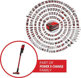 Einhell Aspirador de polvo de mango con batería, 18 V, aspirador de polvo con batería sin bolsa, recipiente colector de 0.6 L, tecnología de ciclón, sistema de filtro triple, Color Rojo/Negro