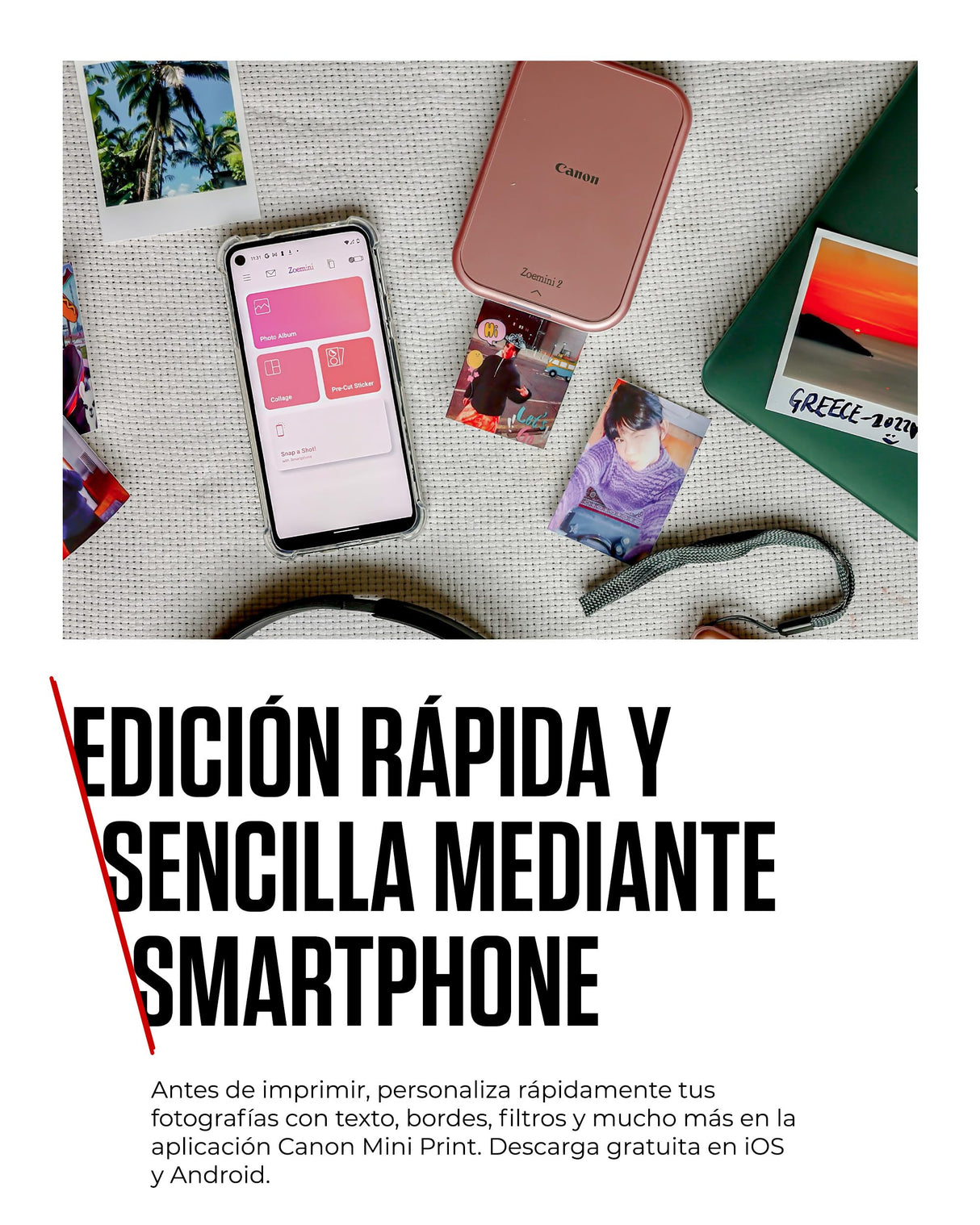 Canon Zoemini 2 Kit de Impresión – Impresora Fotográfica Portátil y Compacta – Bluetooth 5.0 – Carga Rápida USB C Ideal para Viajes (Oro Rosa)