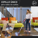 Hoover HF9 Home HF920H, Aspiradora Escoba sin Cable, sin Bolsa, 3 en 1, Escoba, de Mano y Vertical, Cepillo Antienredos, Autonomía 60 min, Color Gris/Rosa