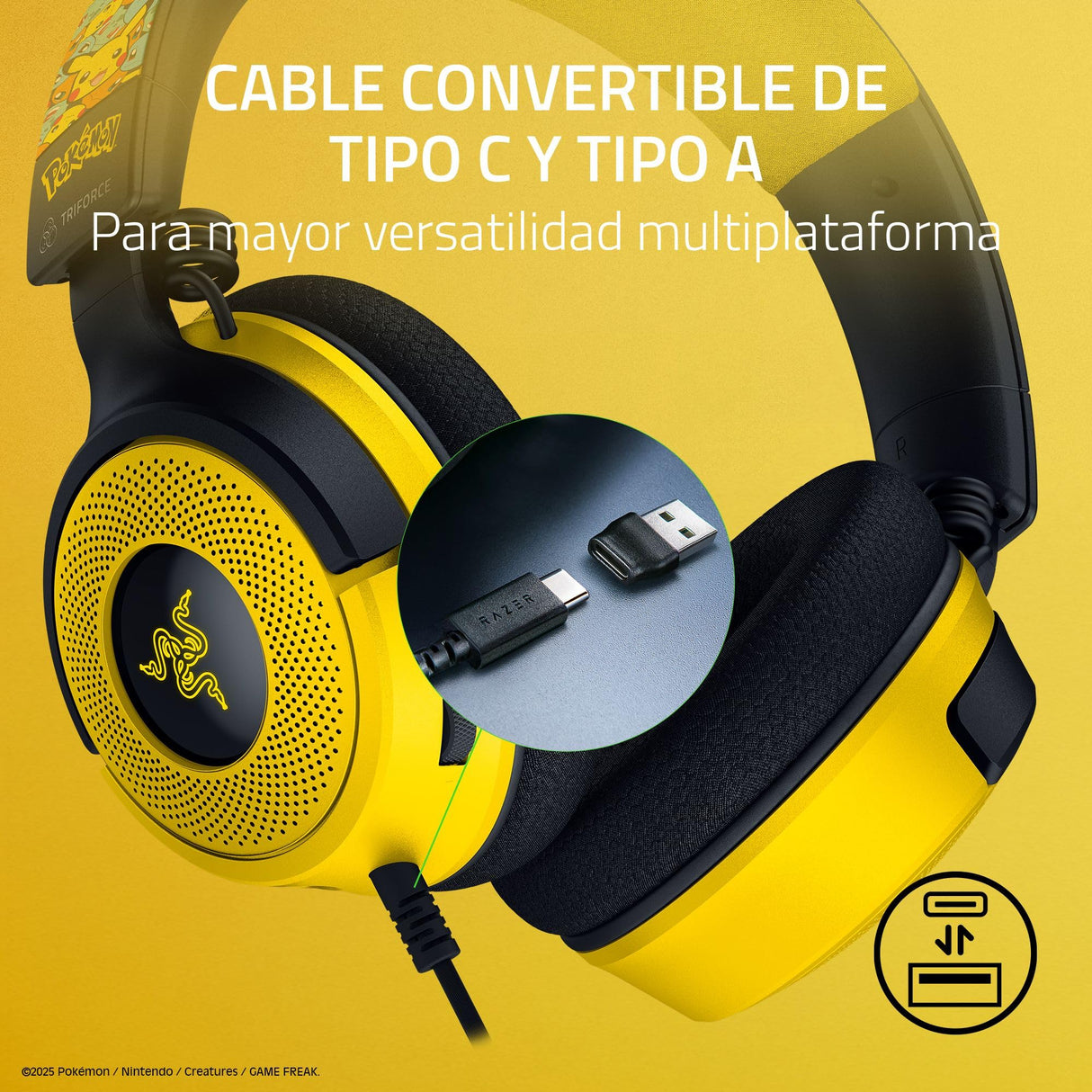 Razer Kraken V4 X Pokémon Edition - Auriculares USB con Cable para Juegos de PC - Controladores 40mm - micrófono cardioide retráctil - Sonido Envolvente - RGB - para PC y Consola | Pokémon Kanto