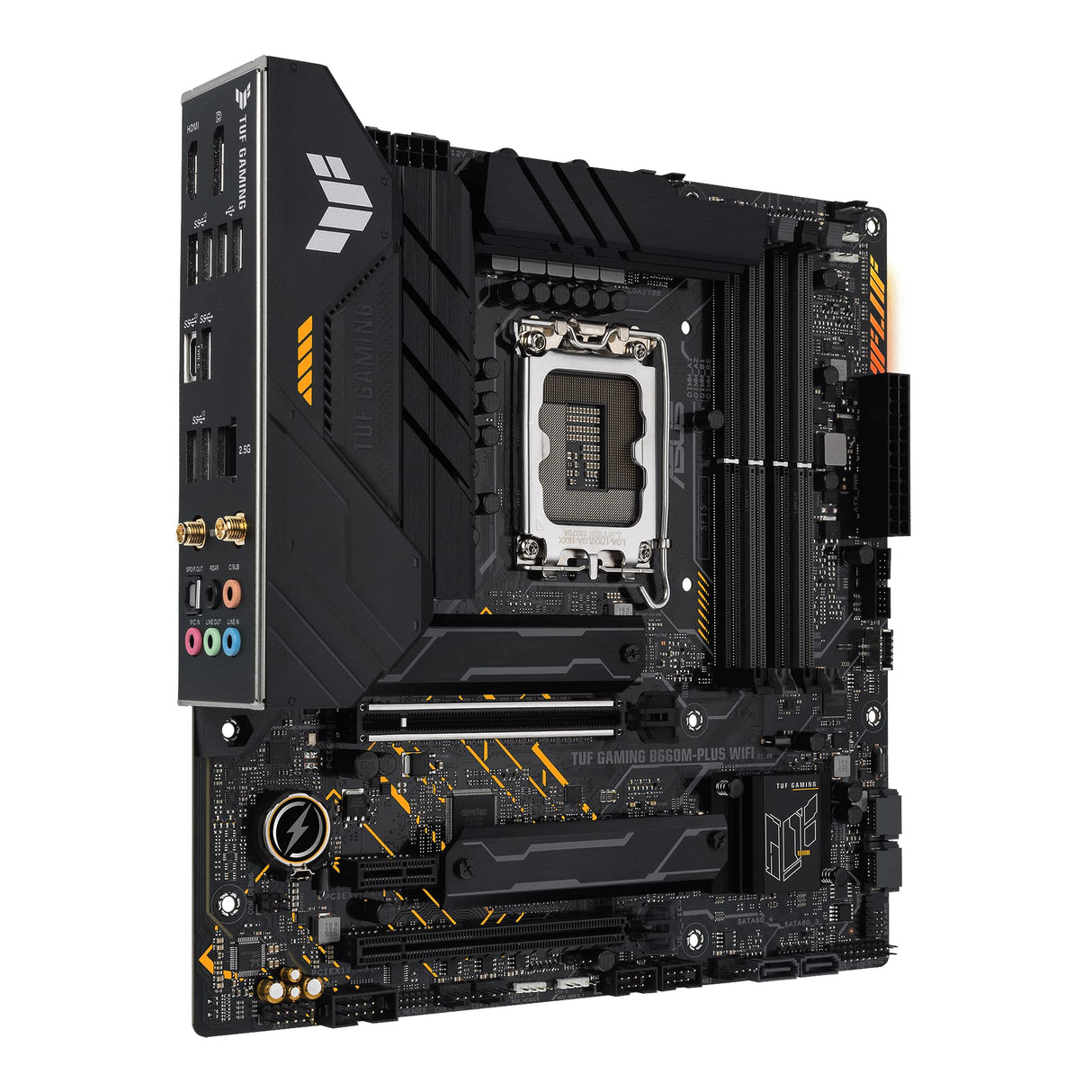 ASUS TUF Gaming B660M-PLUS WiFi - Placa Base Intel B660 (LGA 1700) mATX (VRM de 10+1 Fases, PCIe 5.0, DDR5, M.2 PCIe 4.0, Wi-Fi 6, 2.5Gb Ethernet, USB 3.2 Gen. 2x2 Tipo C, Aura Sync)