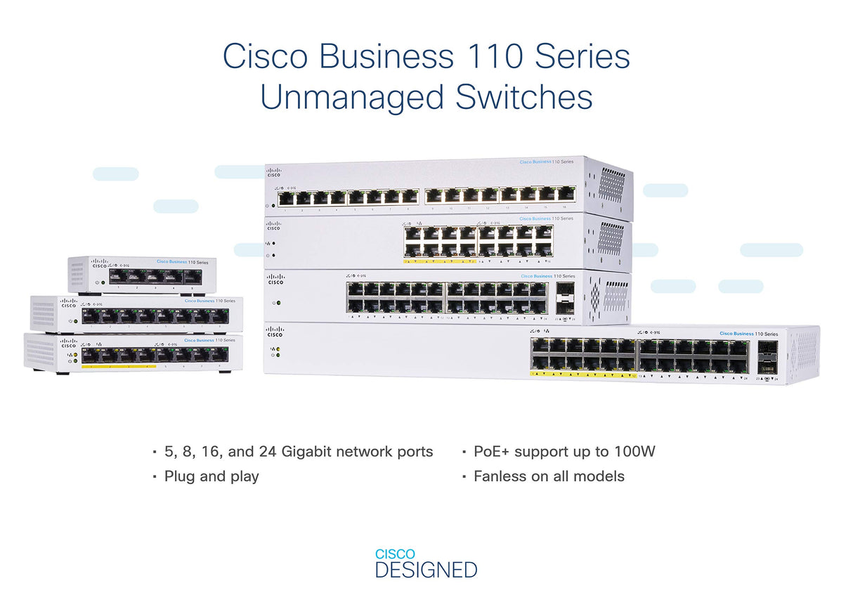 Cisco Business CBS110-24T-UK Switch No Administrado | 24 Puertos GE | 2x1G SFP Compartidos | Protección Limitada de por Vida (CBS110-24T-UK)