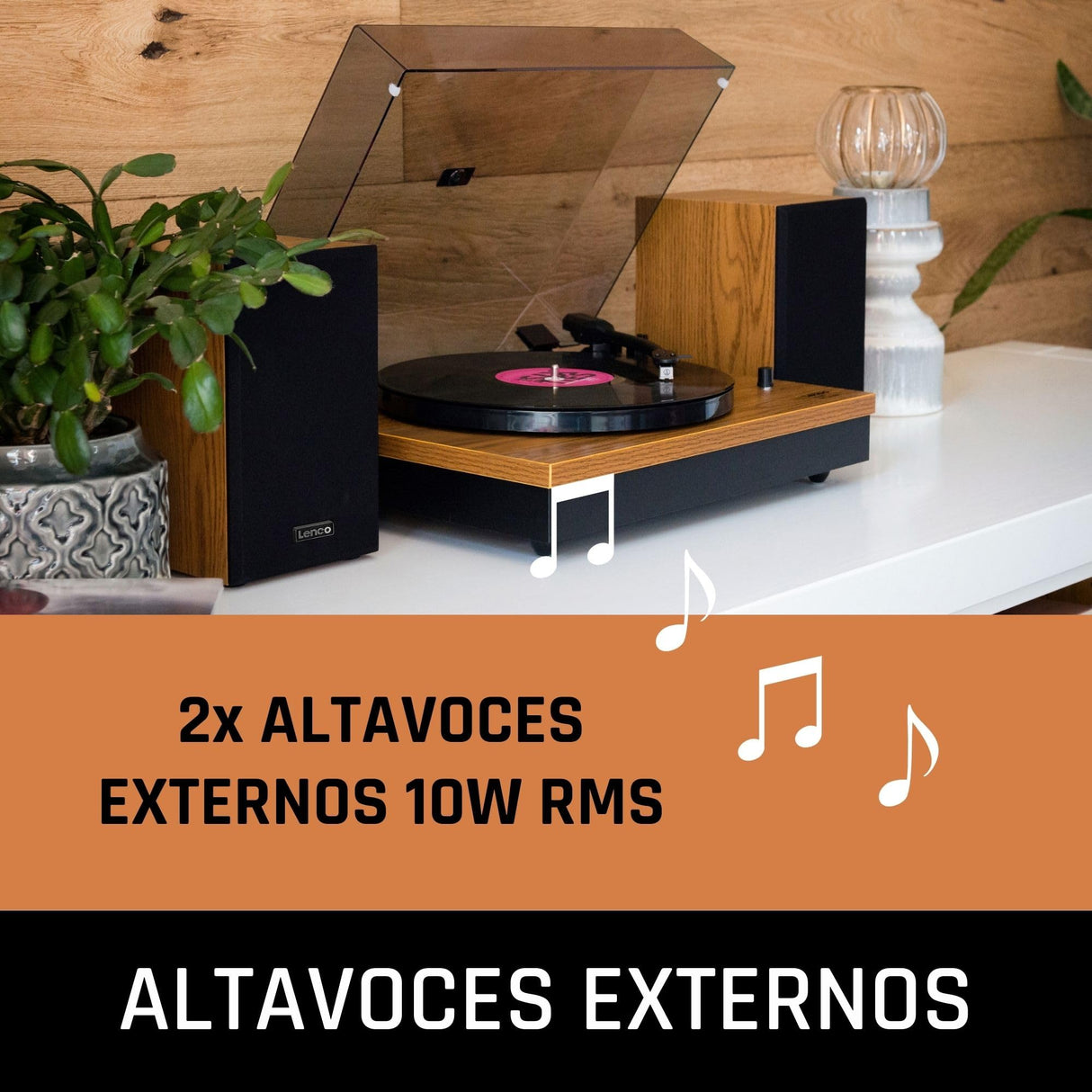 Lenco LS300WD Tocadiscos Vinilo con Altavoces - Bluetooth- Discos de Vinilo - Contrapeso Ajustable - Transmisión por Correa - MMC - RCA - Parada automática - Tapa Antipolvo - Madera