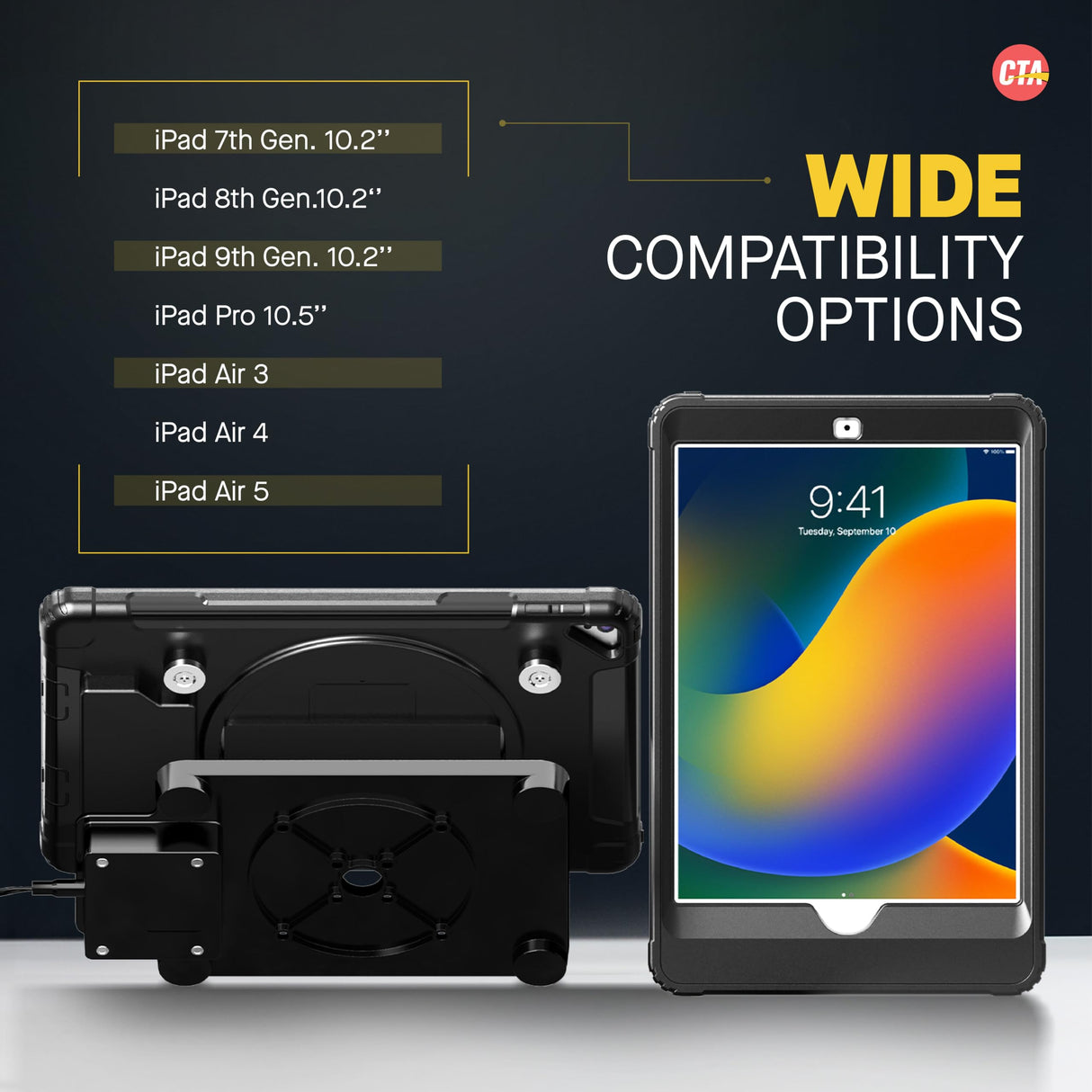 CTA Digital: Funda de Carga inductiva para iPad 7 y 8 de 10,2 Pulgadas, iPad Pro de 10,5 Pulgadas, iPad Air 3 – Negro.