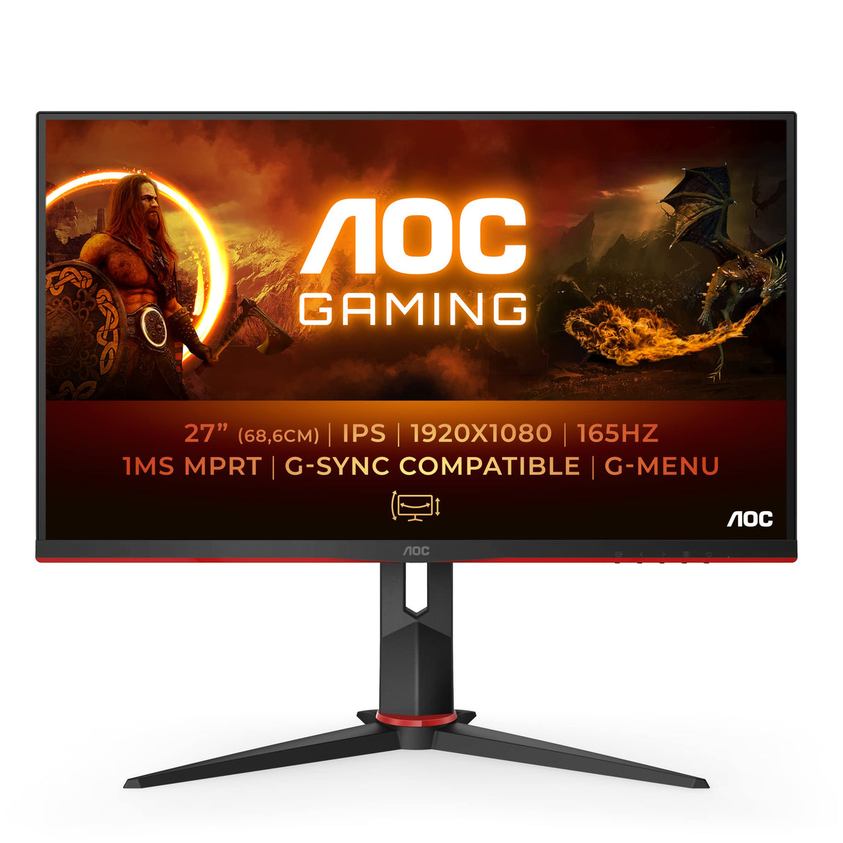 AOC Gaming 27G2SP - Monitor FHD de 27 Pulgadas, 165 Hz, 1 ms, FreeSync Premium (1920 x 1080, HDMI, DisplayPort), Color Negro y Rojo