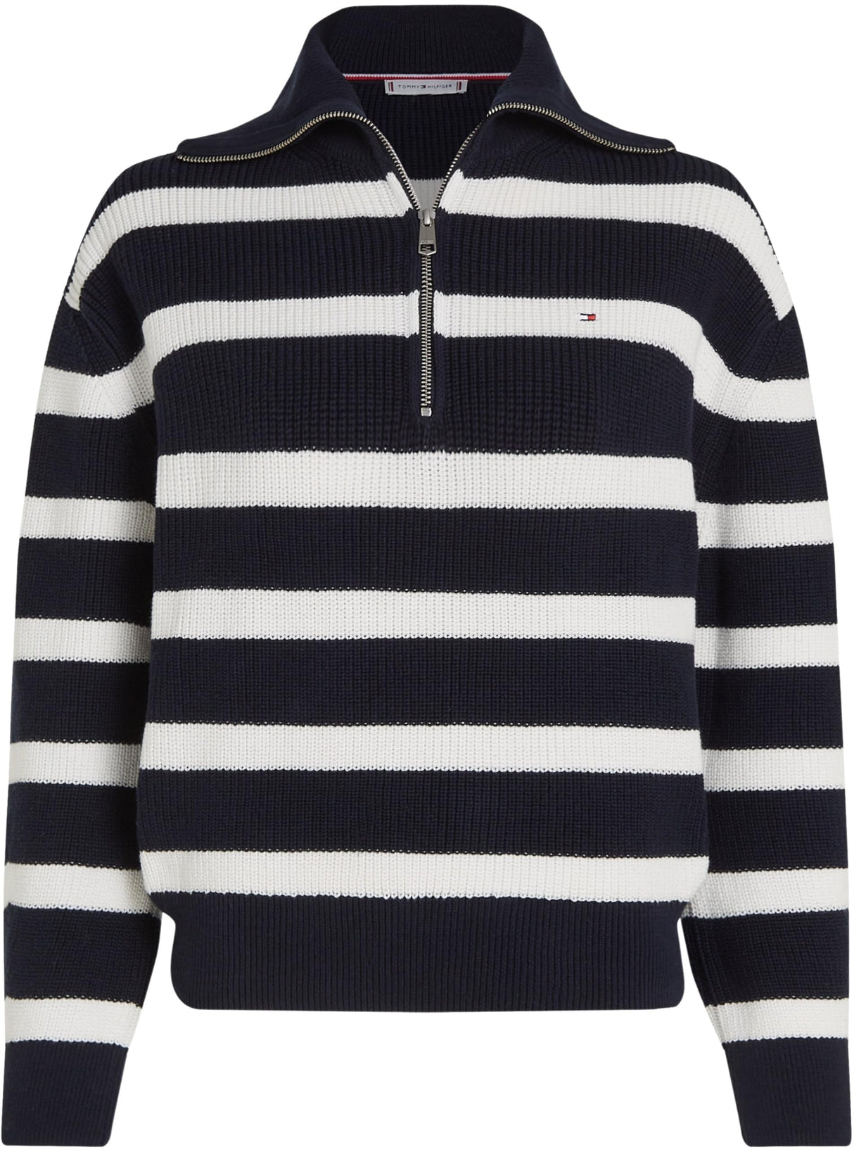 Tommy Hilfiger Sudadera con Cremallera Mujer 1/2 Zip Sweater Jersey de Punto, Multicolor (Desert Sky/Ivory Petal Stripe), XS