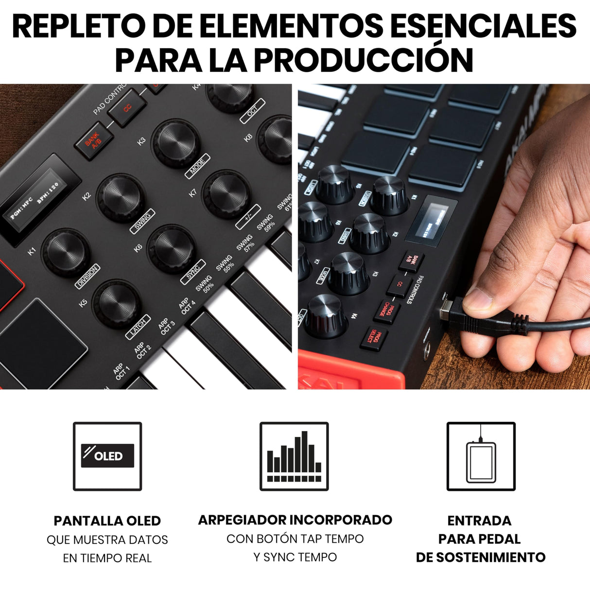 Akai Professional MPK Mini MK3 - Teclado Controlador MIDI USB de 25 Teclas con 8 Drum Pads, 8 Perillas, Software de Producción Musical y Native Instruments Sound Package (NKS Integration)