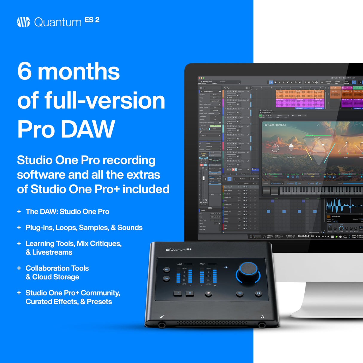 PreSonus Quantum ES 2 Interfaz de Audio USB-C, 2x2, 24-bit/192kHz con Preamplificadores MAX-HD y Software Studio One+