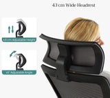 SONGMICS Silla de Oficina de Malla, Silla de Escritorio, Giratorio de 360°, Soporte Lumbar Ajustable, Apoyacabezas y Apoyabrazos, Inclinación del Respaldo hasta 120°, Negro OBN55BK