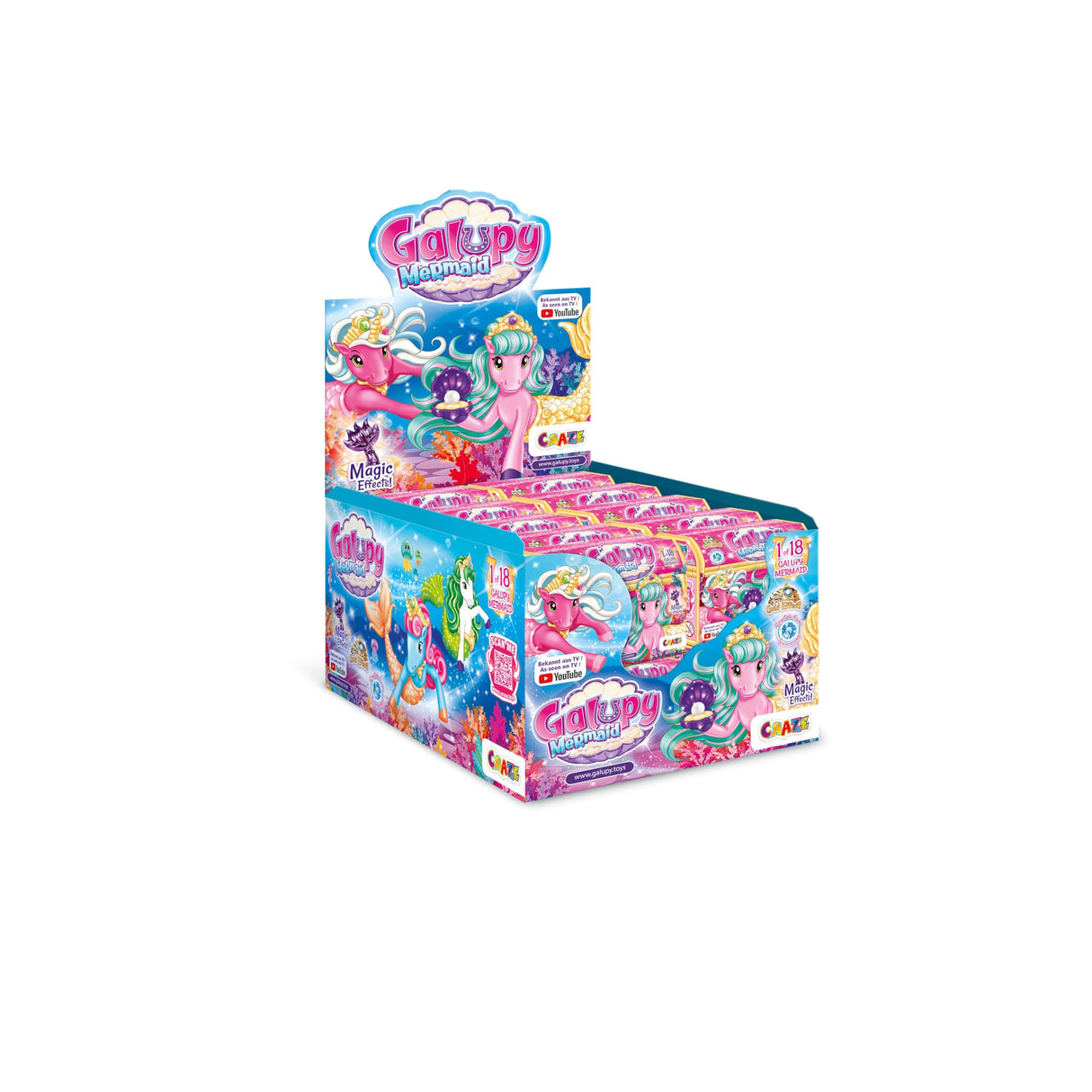 Galupy Mermaid, 20 Figuras de Juguete para niñas, 20 Unicornios con Cola de Sirena, Figuras coleccionables, Caja de 20 cofres Individuales