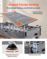 VEVOR Mesa de Futbolín, Tamaño Estándar, Ideal para Interiores, Hogar, Familia y Sala de Juegos, Juego de Fútbol Resistente, Incluye 2 Pelotas, Marcador y 2 Portavasos, 1212 x 610 x 838 mm, Negro