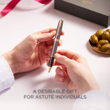 PARKER Bolígrafo roller Sonnet | lacado gris con adornos dorados | punta fina de acero inoxidable | estuche de regalo