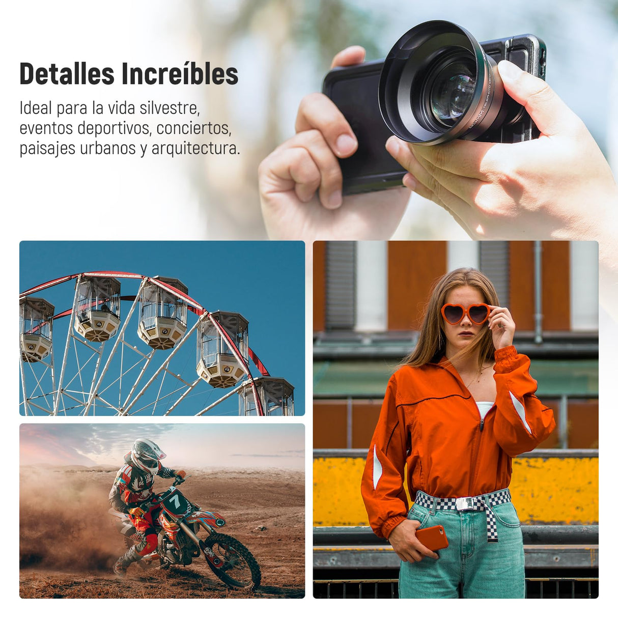 NEEWER HD 65mm Telefoto Phone Camera Lens con Parasol Solo para 17mm Rosca Placa Trasera Phone Cage Case, 1,7X Zoom Accesorio Lente Compatible con iPhone 16, 15, S25, S24 Ultra, Android, LS-66