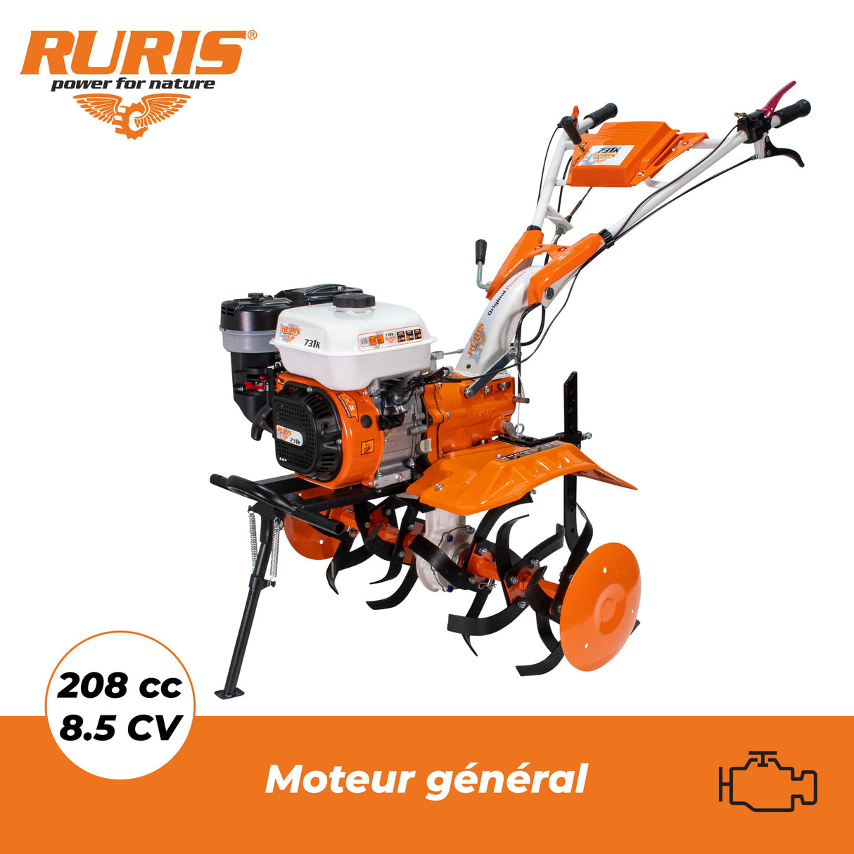 RURIS – Motobloque Profesional 731FR – Motor General Engine de 8,5 CV – Ancho de Trabajo de 560 – 830 mm – Superficie tratada de hasta 1000 m²/h