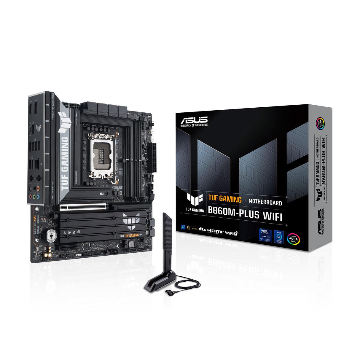 ASUS TUF Gaming B860M-PLUS WiFi, Placa Base Intel mATX, 12+1+2+1 80A etapas de alimentación DrMOS, DDR5, PCIe 5.0, 3 Ranuras M.2, Wi-Fi 7, Realtek 2.5Gb Ethernet, DisplayPort, HDMI, USB 20Gbps Tipo-C
