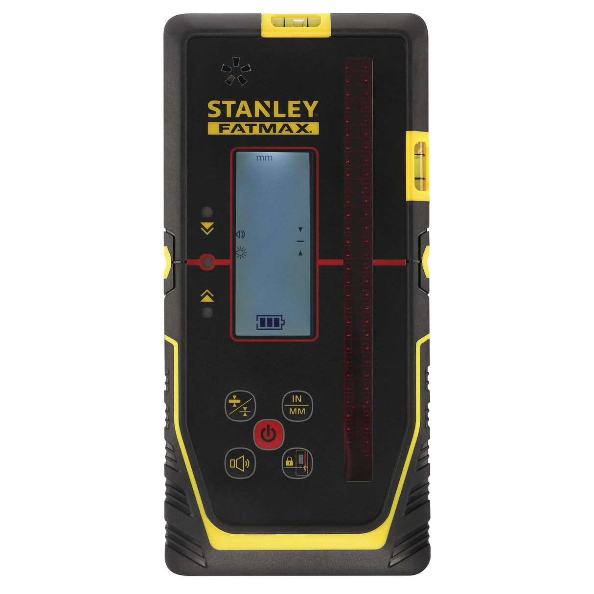 Stanley FatMax - Receptor láser rotativo (para láser rojo, gran área de trabajo: Ø 600 m, radio 300 m, 2 niveles de precisión, ventana de receptor extragrande), color negro y amarillo
