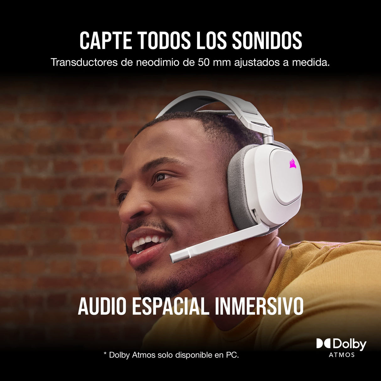 Corsair HS80 RGB WIRELESS Auriculares Inalámbricos para Juegos Multiplataforma RGB - Dolby Atmos - Micrófono Omnidireccional - Compatible con iCUE - PC, Mac, PS5, PS4 - Blanco