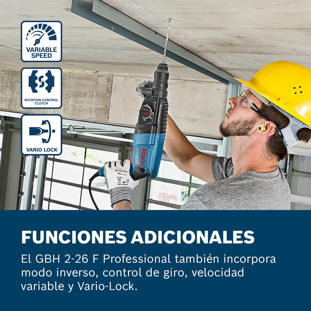 Bosch Professional GBH 2-26 F - Martillo perforador (2,7 J, Ø máx. hormigón 26 mm, SDS plus + cilíndrico, en maletín) [Clase de eficiencia energética B]