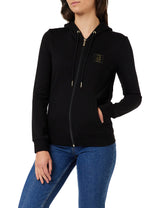 Armani Exchange Icono, con Capucha, Logotipo Dorado Lateral, Cremallera Sudadera, Negro, M para Mujer