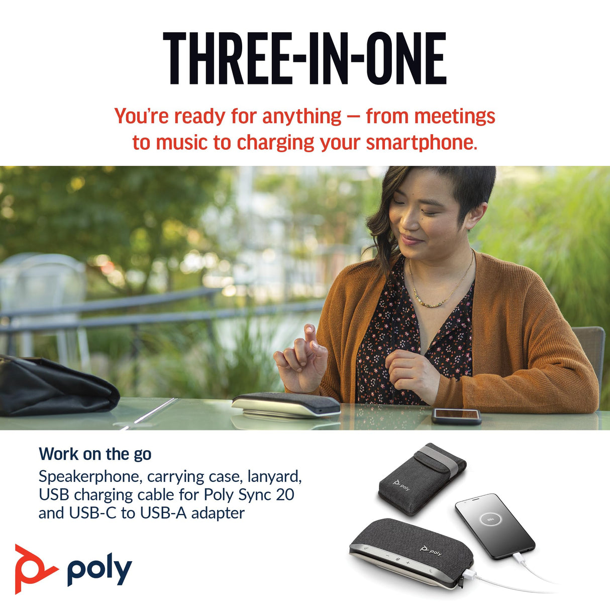 Altavoz manos libres Bluetooth portátil personal Poly Sync 20 (Plantronics) - Larga duración de la batería - Reducción del ruido o de ecos, Funciona: Teams (certificado), Zoom, PC, teléfonos celulares