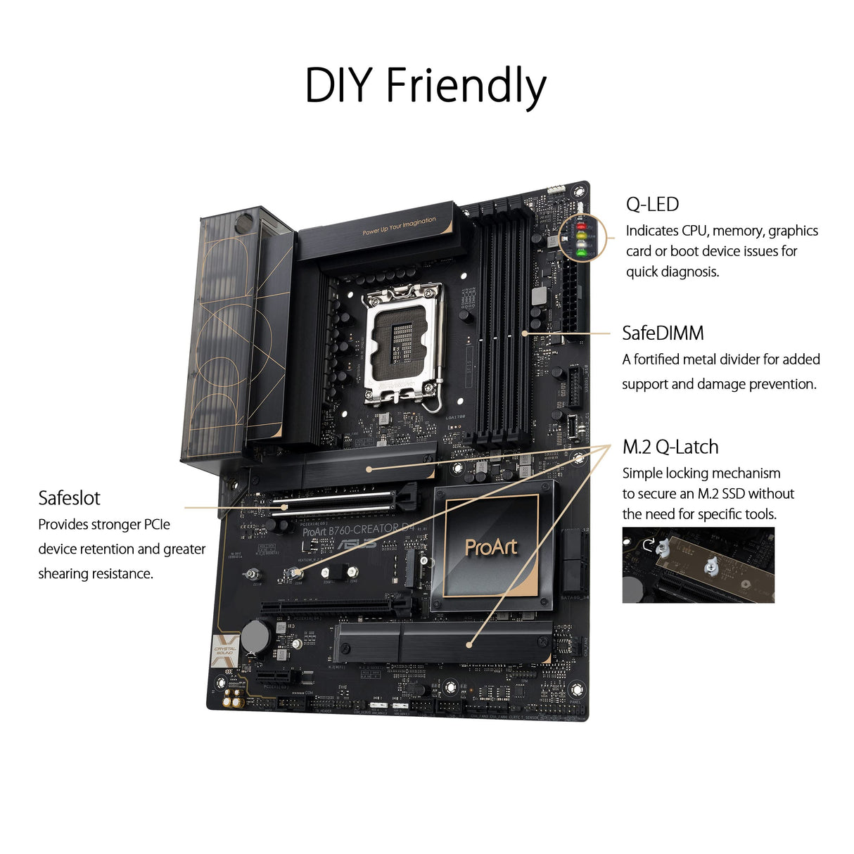ASUS PROART B760-CREATOR D4 - Placa Base (zócalo Intel LGA1700 (ATX, PCIe 5.0, Memoria DDR4, 3 x M.2, USB 3.2 Gen2 x 2, para creador de Contenido)