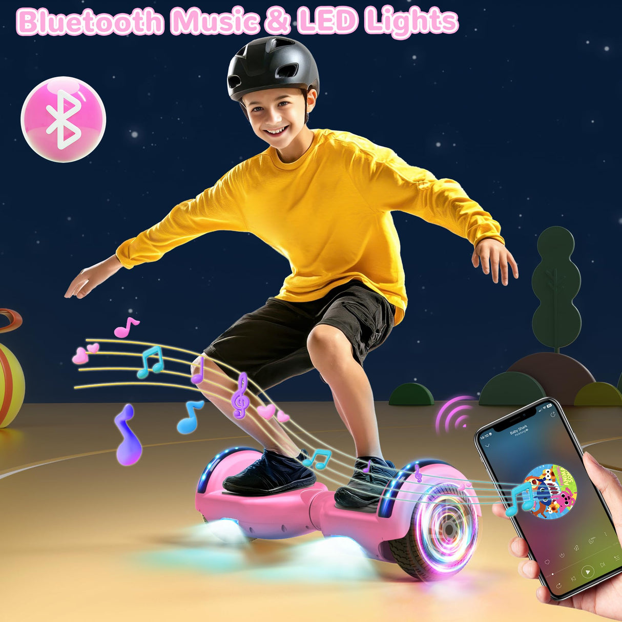 SISIGAD Hoverboard, Self Balancing Electric Gyropod 6.5 Inch Hoverboard Hover Scooter Board with Bluetooth Music, LED Lights for Kids