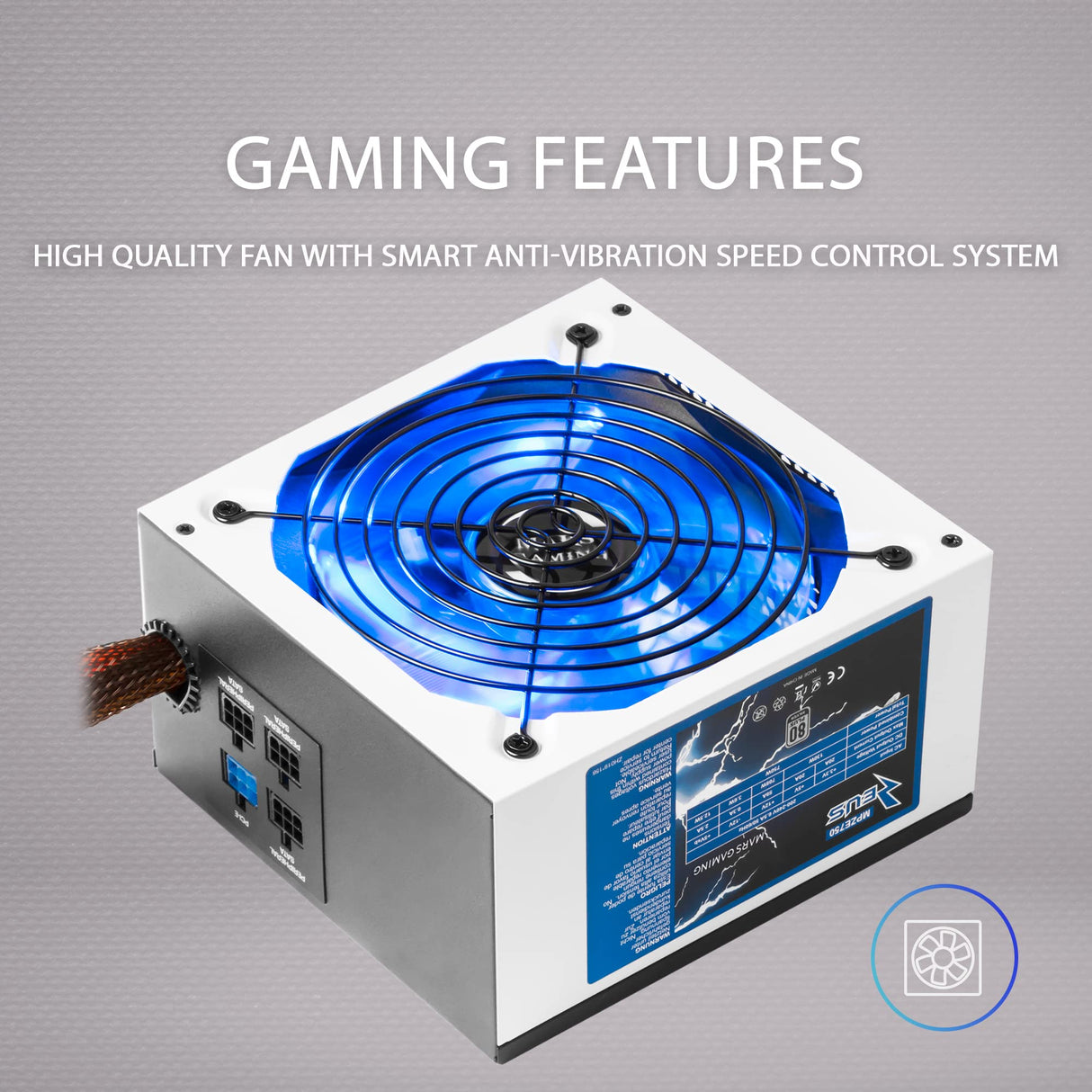 MARSGAMING MPZE750 - Fuente de alimentación gaming para PC (750 W, 80 plus silver, PFC activo, modular, 10 sistemas de protección, iluminación LED, ventilador 14 cm), color blanco
