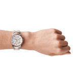 Armani Exchange Orologio da donna, Movimento cronografo al quarzo e cassa da 36 mm con cinturino in acciaio inossidabile, Tono plateado y tono oro rosa