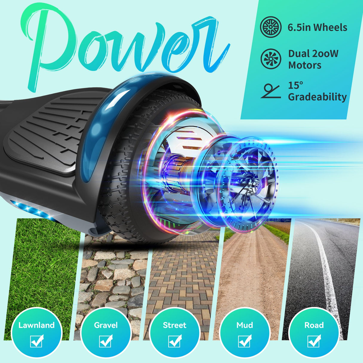 Hoverboard avec roues et phare LED de 6,5 Pouce, Bluetooth, cadeau pour enfants