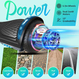 Hoverboard avec roues et phare LED de 6,5 Pouce, Bluetooth, cadeau pour enfants