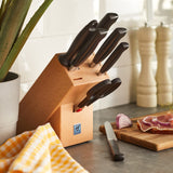 ZWILLING Bloque de cuchillos de 8 piezas, Bloque de madera, Cuchillos y tijeras de acero inoxidable especial/Mango de plástico, Four Star