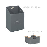 Relaxdays Estantería Baño con 2 Cestos Ropa Sucia, Basculante, 40 L, Balda y 2 Cajones, Bambú, 95x88x33 cm, Natural/Gris, Poliéster